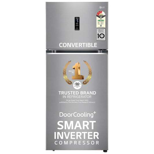 LG GL-T422VPZX 423 L 3 Star Frost-Free Smart Inverter Double Door Refrigerator | Convertible with Door Cooling+ | Wi-Fi Enabled with LG ThinQ | Shiny Steel