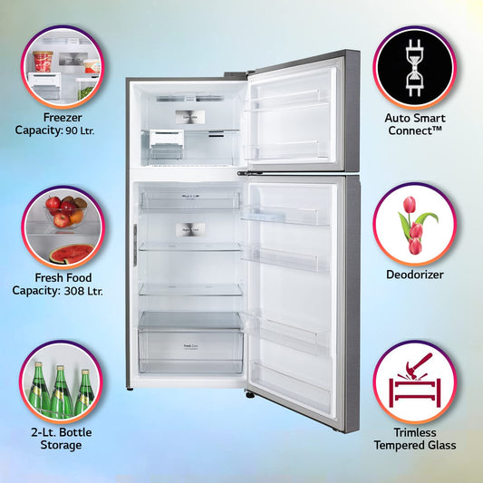 LG GL-T422VPZX 423 L 3 Star Frost-Free Smart Inverter Double Door Refrigerator | Convertible with Door Cooling+ | Wi-Fi Enabled with LG ThinQ | Shiny Steel