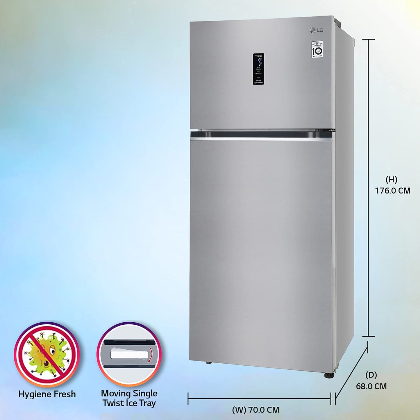 LG GL-T422VPZX 423 L 3 Star Frost-Free Smart Inverter Double Door Refrigerator | Convertible with Door Cooling+ | Wi-Fi Enabled with LG ThinQ | Shiny Steel