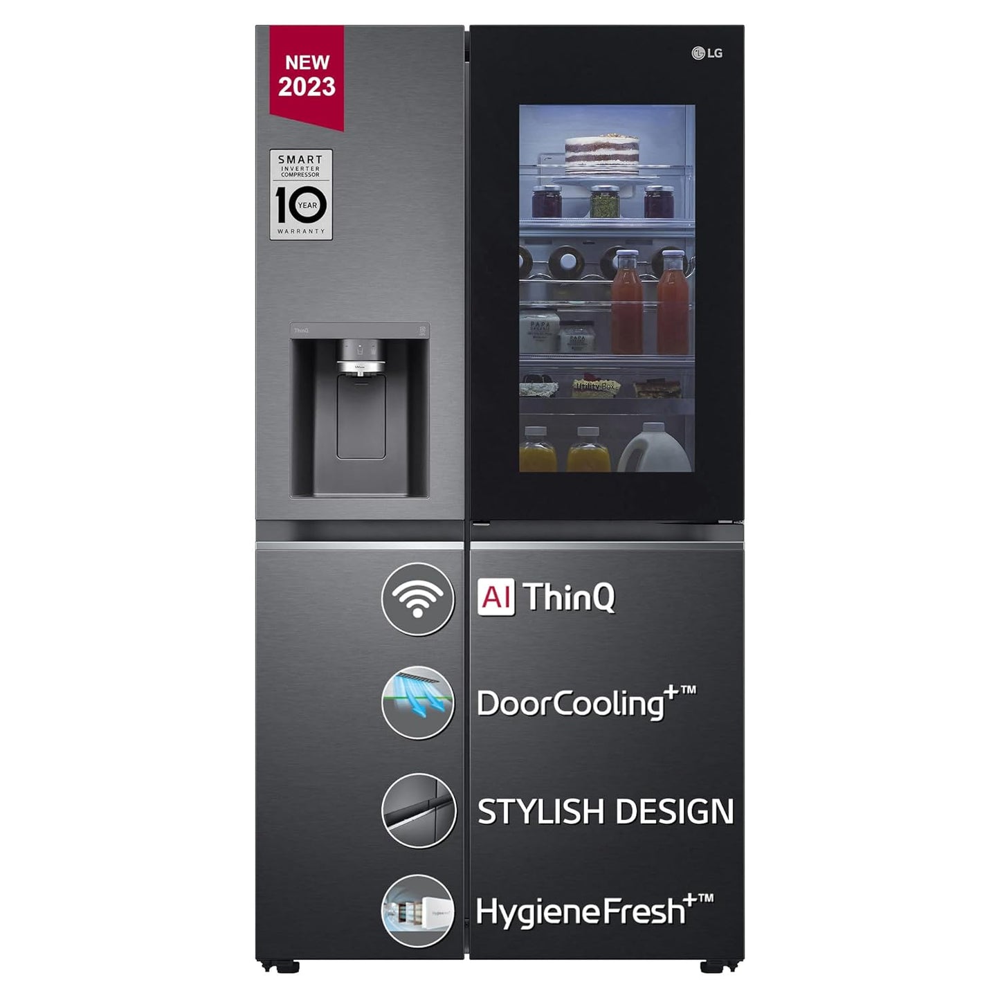 LG GL-X257AMCX 635 L Frost-Free Inverter Wi-Fi InstaView Door In Door UVnano Side-By-Side Refrigerator with Water Dispenser (Matte Glass, Door Cooling+ with Hygiene Fresh)