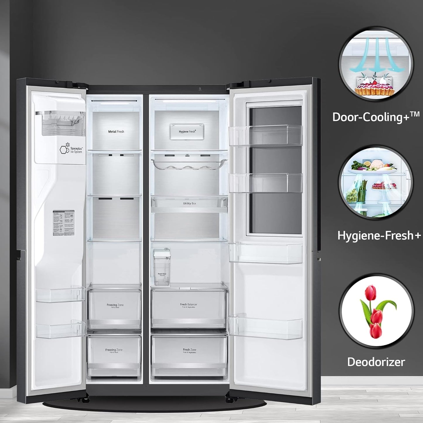 LG GL-X257AMCX 635 L Frost-Free Inverter Wi-Fi InstaView Door In Door UVnano Side-By-Side Refrigerator with Water Dispenser (Matte Glass, Door Cooling+ with Hygiene Fresh)