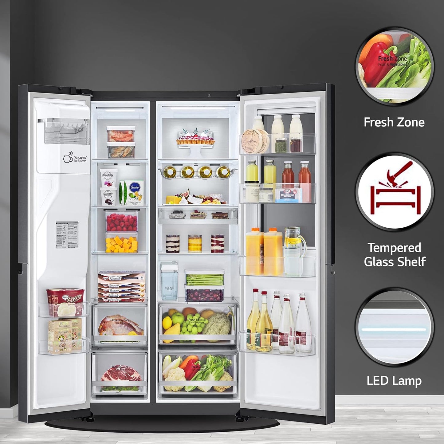 LG GL-X257AMCX 635 L Frost-Free Inverter Wi-Fi InstaView Door In Door UVnano Side-By-Side Refrigerator with Water Dispenser (Matte Glass, Door Cooling+ with Hygiene Fresh)
