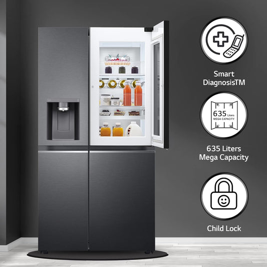 LG GL-X257AMCX 635 L Frost-Free Inverter Wi-Fi InstaView Door In Door UVnano Side-By-Side Refrigerator with Water Dispenser (Matte Glass, Door Cooling+ with Hygiene Fresh)