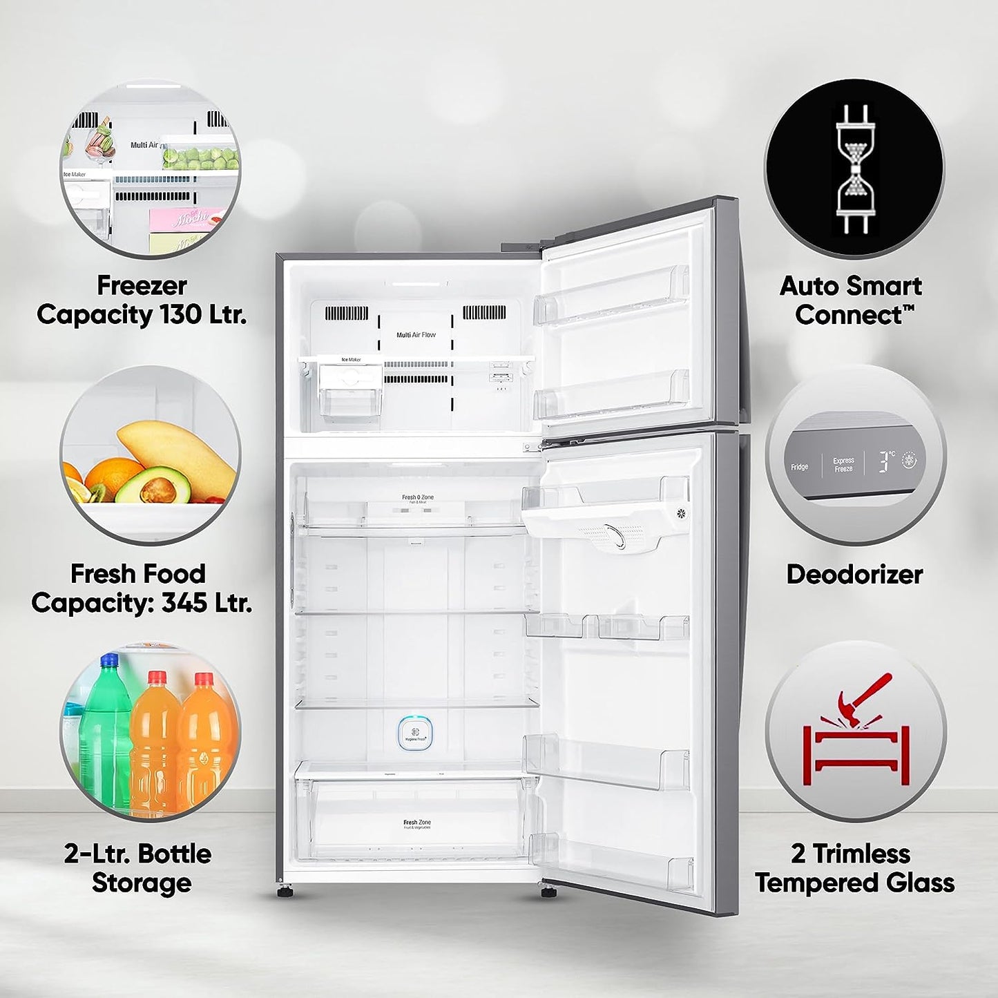 LG GN-H602HLHM 475 L 1 Star Frost Free Inverter Wi-Fi Double Door Refrigerator (Platinum Silver 3, With Hygiene Fresh+ & Door Cooling+)