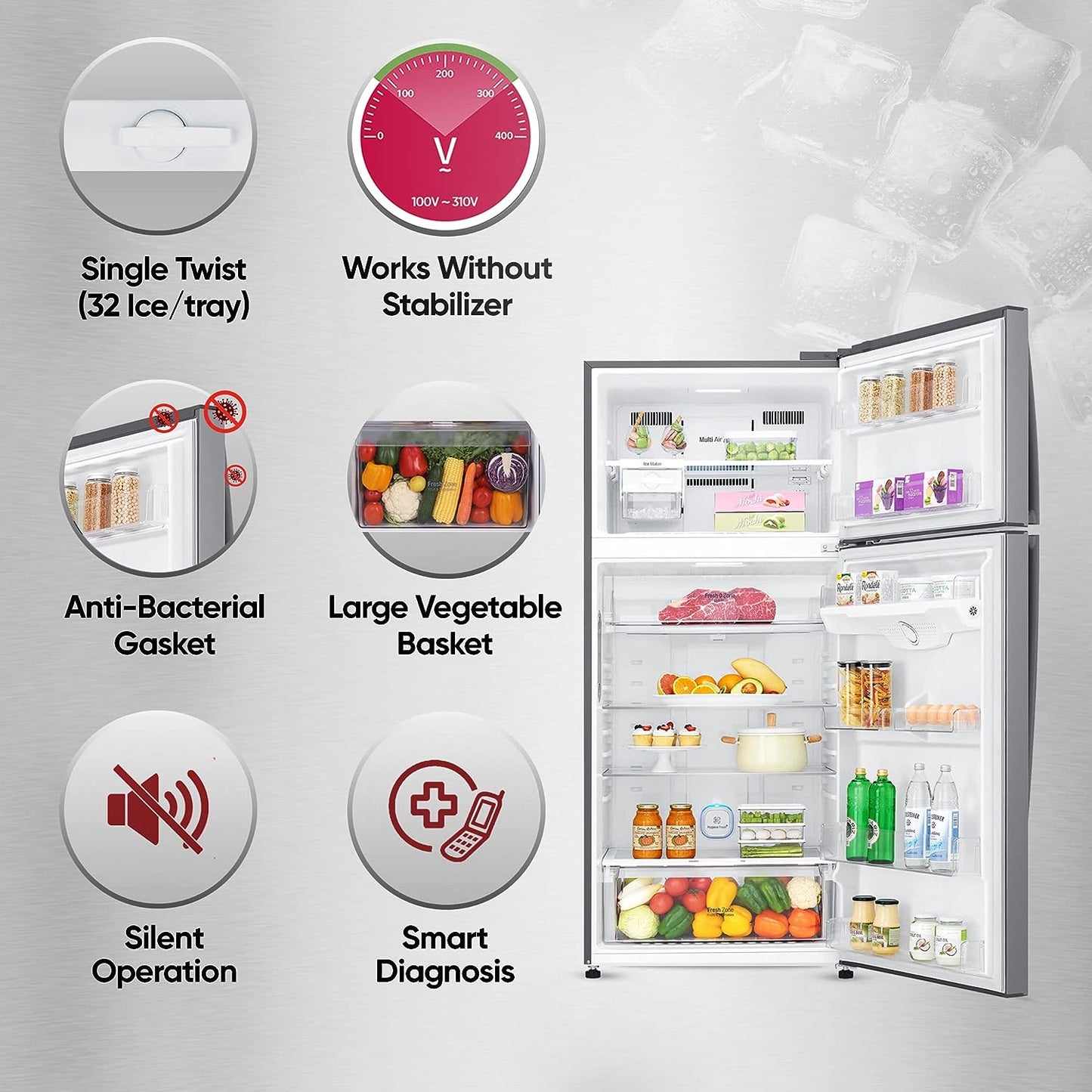 LG GN-H602HLHM 475 L 1 Star Frost Free Inverter Wi-Fi Double Door Refrigerator (Platinum Silver 3, With Hygiene Fresh+ & Door Cooling+)