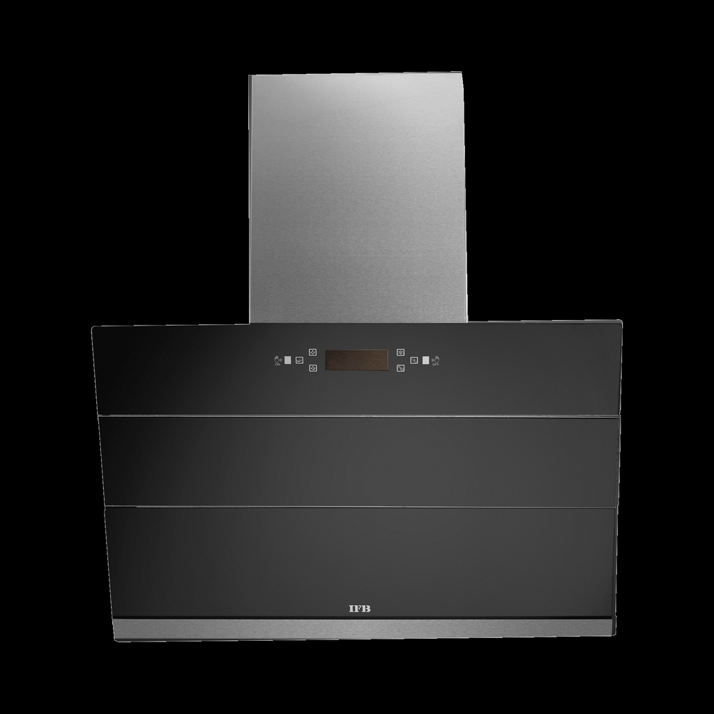 IFB GL-HC-107-90 90 cm Wall Mount Chimney | Filterless Auto Clean | Hand Sensor & Feather Touch | Decorative Black Glass | High Suction | Made for Indian Kitchens