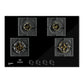 Crompton HOB-OPFB784TI-MBL 78cm 4 Burner Gas Hob – Optime Series with Digital Timer, 3D Flame, Brass Burners, Black