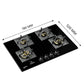 Crompton HOB-OPFB784TI-MBL 78cm 4 Burner Gas Hob – Optime Series with Digital Timer, 3D Flame, Brass Burners, Black