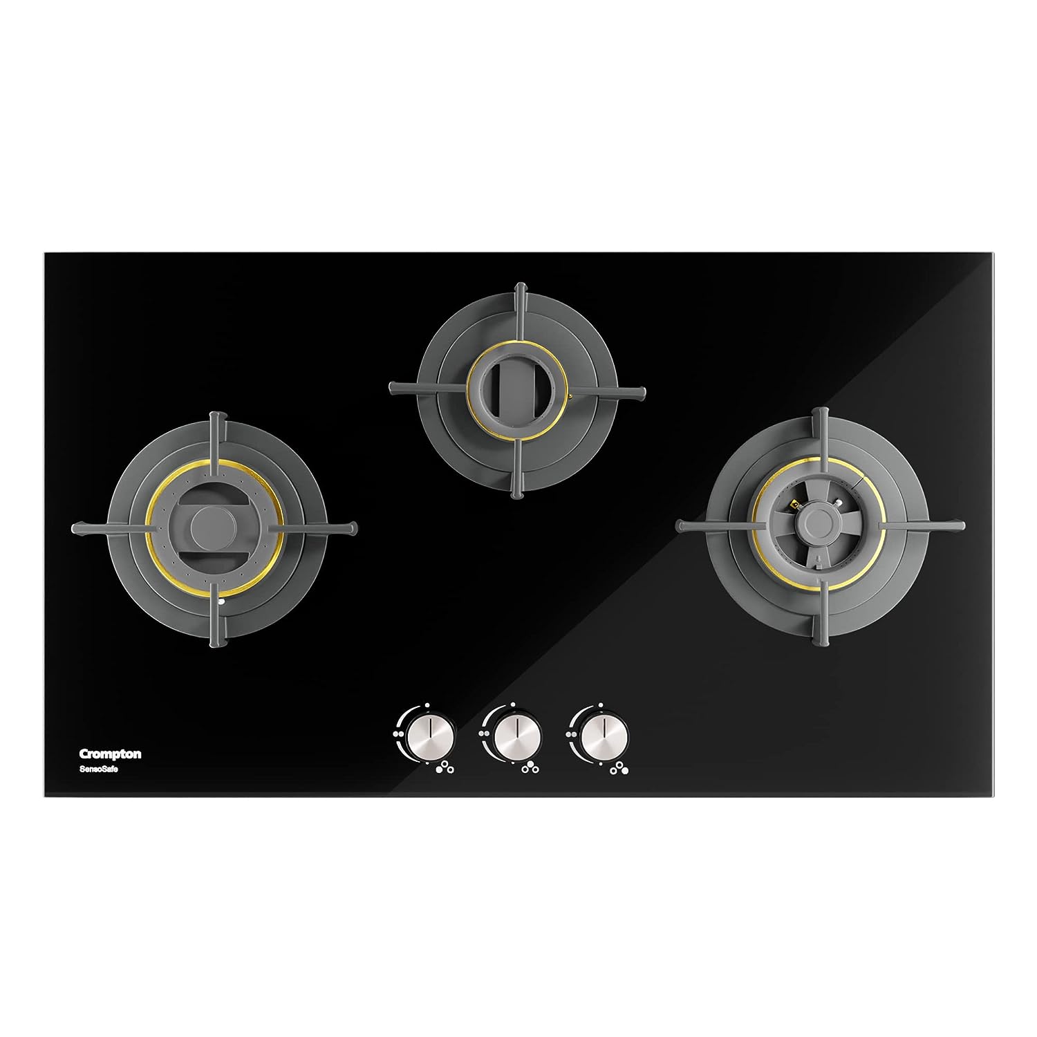 Crompton HOB-SSHB783-MBL Built-In Gas Hob SensoSafe Half Brass 78cm 3 Burners Midnight Black