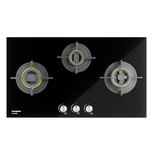 Crompton HOB-SSHB783-MBL Built-In Gas Hob SensoSafe Half Brass 78cm 3 Burners Midnight Black