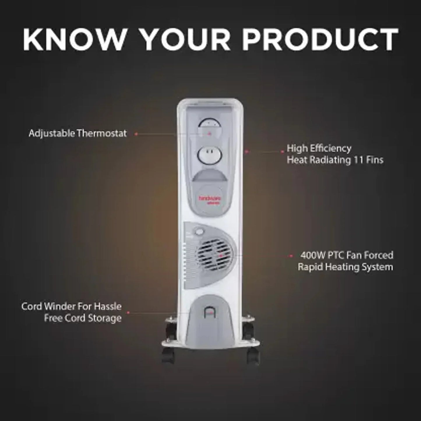 Hindware Salome 09 Fin Oil Filled Room Heater 2400W | OFR Heater with Overheat Protection | Suraj Electronics Delhi NCR