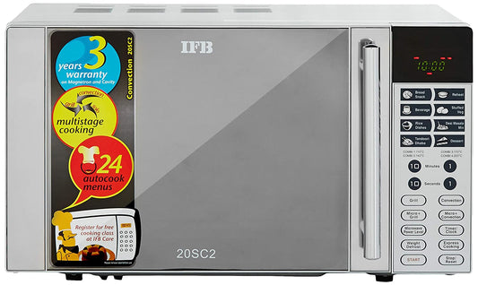 IFB 20SC2 20L Convection Microwave Oven (Metallic Silver) | 24 Auto Cook Menus | Multi-Stage Cooking | Suraj Electronics Delhi NCR