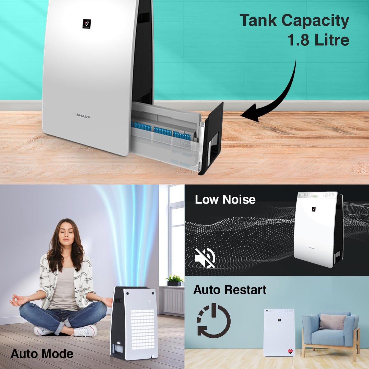 Sharp KC-F30E-W Plasmacluster Air Purifier with Humidifier (226 Sq. Ft.) – True HEPA | Buy Online Delhi NCR | Suraj Electronics