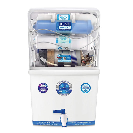 KENT Elegant Compact RO+UF Water Purifier | Patented Mineral RO Technology | RO + UF + TDS Control + UV In-tank | 15 LPH Output | 8L Storage