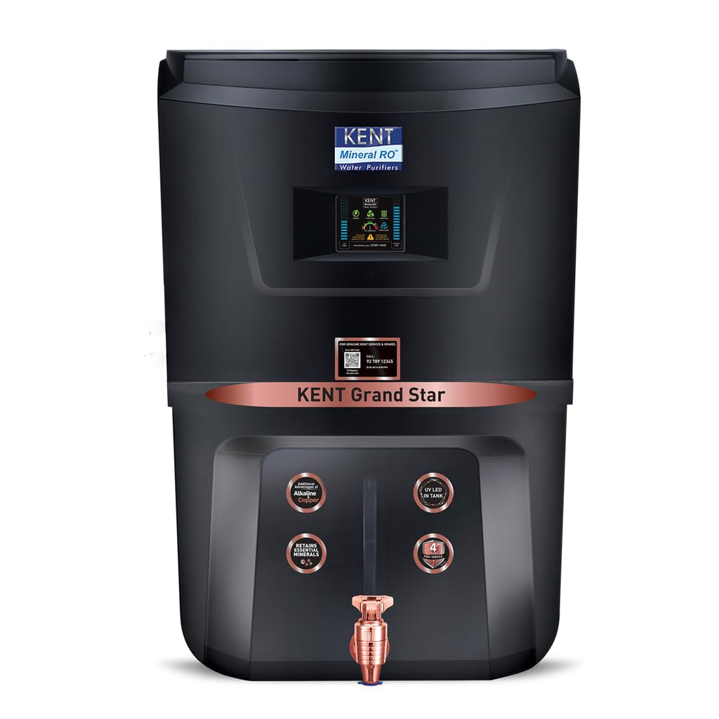 KENT Grand Star RO+UV+UF+TDS+Copper+Alkaline Water Purifier | 9L | 20 LPH | UV-in-Tank | Black