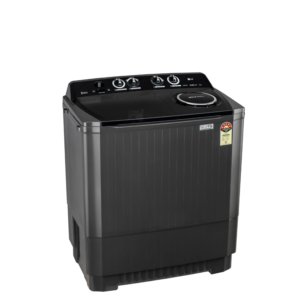 LG P115ASLAZ 11.5 kg Semi Automatic Top Load Washing Machine, Roller Jet Pulsator + Soak, Black