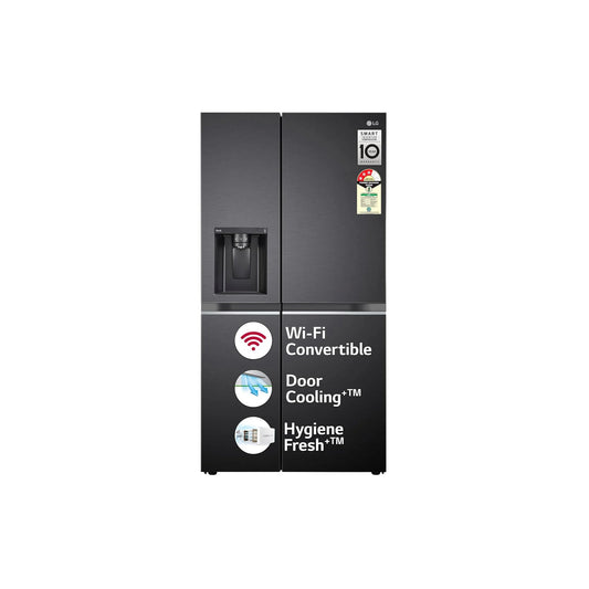 LG GL-L257CMC3 630L 3 Star Side-by-Side Refrigerator – Wi-Fi Convertible, Door Cooling+, Hygiene Fresh+, Smart Inverter, Water & Ice Dispenser | Matt Black