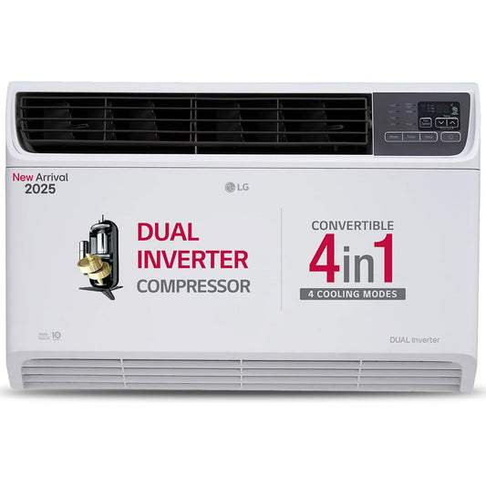 LG 1.5 Ton 3 Star DUAL Inverter Window AC (UW-Q18WUXA) - 4-in-1 Convertible Cooling, Copper, 4 Way Air Swing