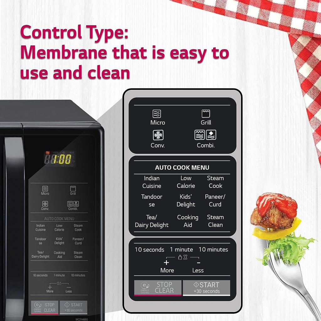 LG MC2146BG 21 L Convection Microwave Oven | Intellowave Technology | 151 Auto Cook Menus | Steam Clean | Health Plus Menu | Glossy Black