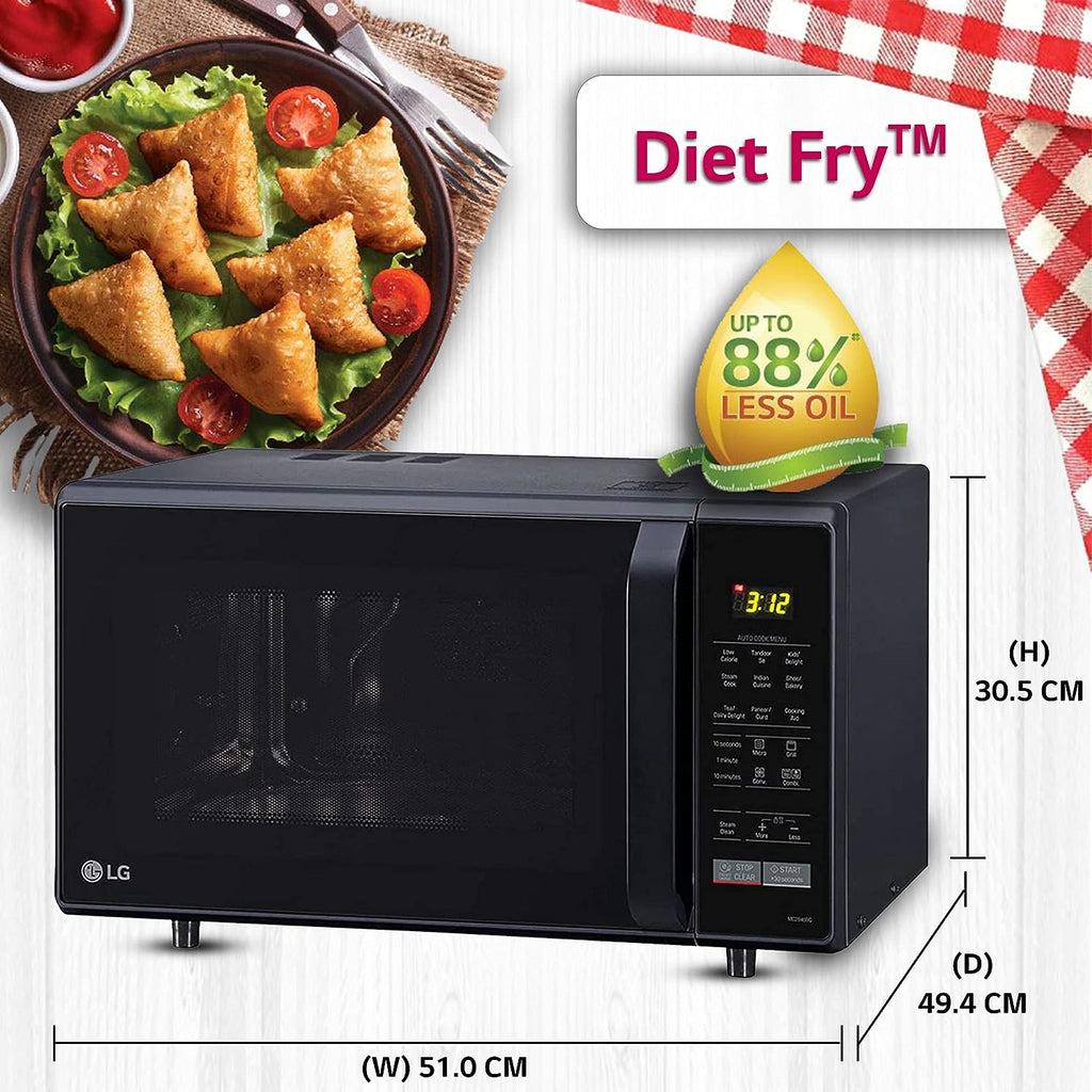 LG MC2846BG 28 L Convection Microwave Oven | 251 Auto Cook Menus | Quartz Heater | Health Plus Menu | Stainless Steel Cavity | Black