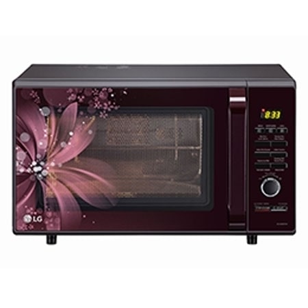 LG 28 L All-In-One Convection Microwave Oven, Stainless Steel Cavity 360° Motorised Rotisserie, Diet Fry™, Black — MC2886BRUM — product view