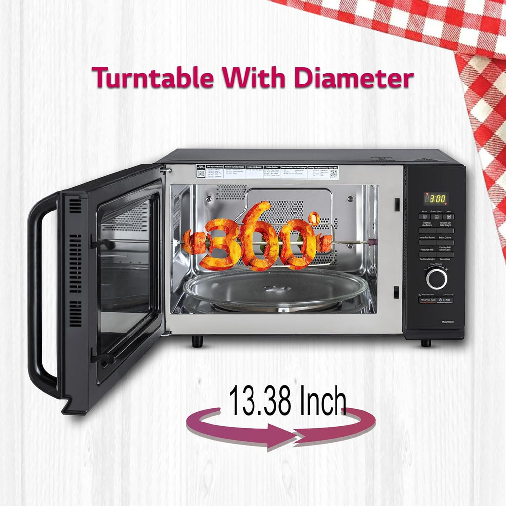 LG MC3286BLU 32 L Convection Microwave Oven | Diet Fry | Motorized Rotisserie | 301 Auto Cook Menus | Indian Roti Basket | Steel Black