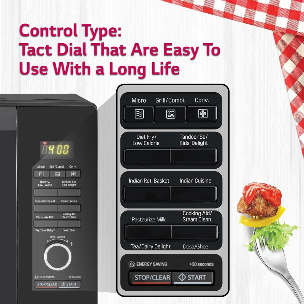 LG MC3286BLU 32 L Convection Microwave Oven | Diet Fry | Motorized Rotisserie | 301 Auto Cook Menus | Indian Roti Basket | Steel Black