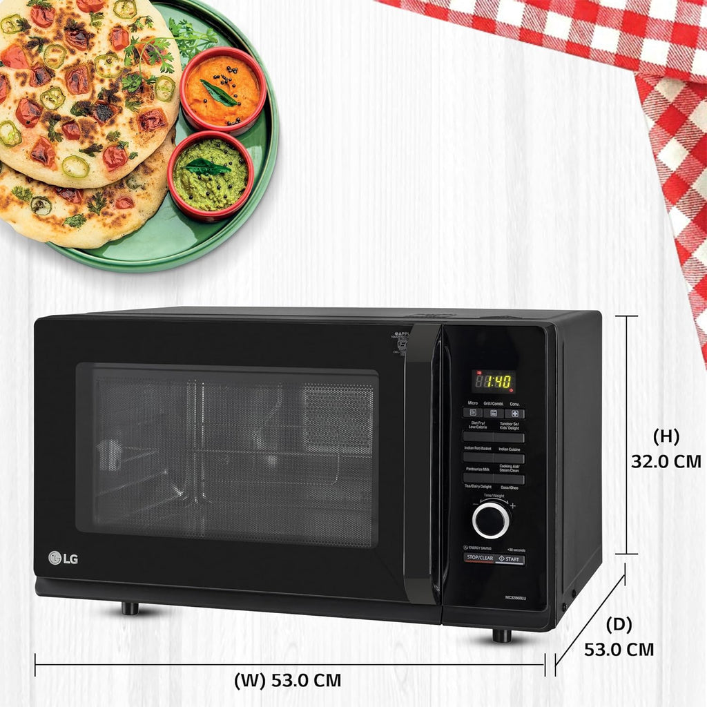LG MC3286BLU 32 L Convection Microwave Oven | Diet Fry | Motorized Rotisserie | 301 Auto Cook Menus | Indian Roti Basket | Steel Black