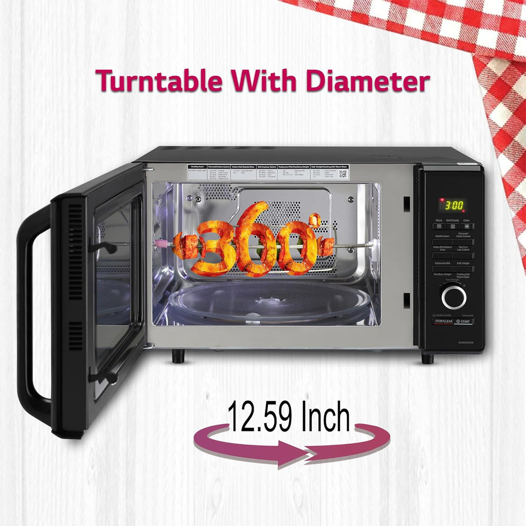 LG MJ2887BWUM 28 L Charcoal Convection Healthy Microwave Oven (Black, 360° Motorised Rotisserie)