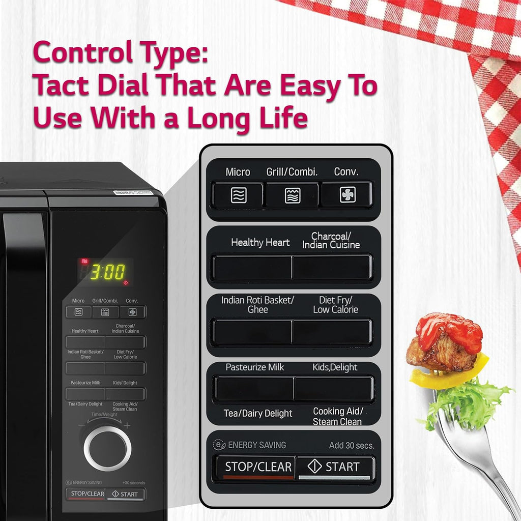 LG MJ2887BWUM 28 L Charcoal Convection Healthy Microwave Oven (Black, 360° Motorised Rotisserie)