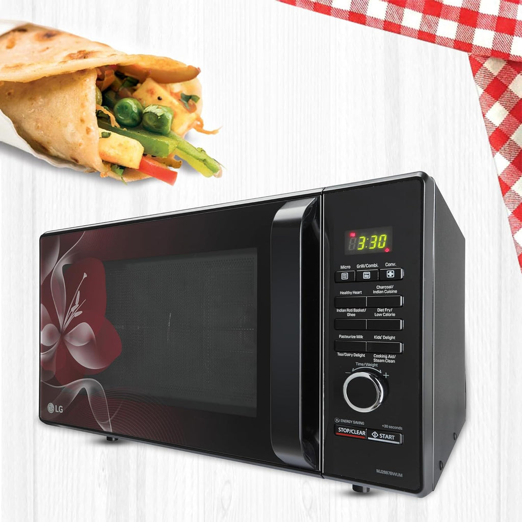 LG MJ2887BWUM 28 L Charcoal Convection Healthy Microwave Oven (Black, 360° Motorised Rotisserie)