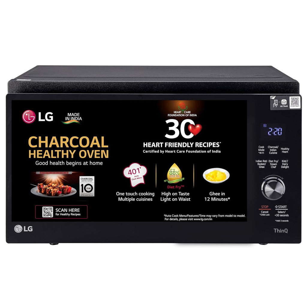 LG MJEN326SFW 32 L Wi-Fi Enabled Charcoal Convection Microwave Oven | Scan to Cook | Healthy Heart Recipes | Diet Fry | Motorised Rotisserie | Black