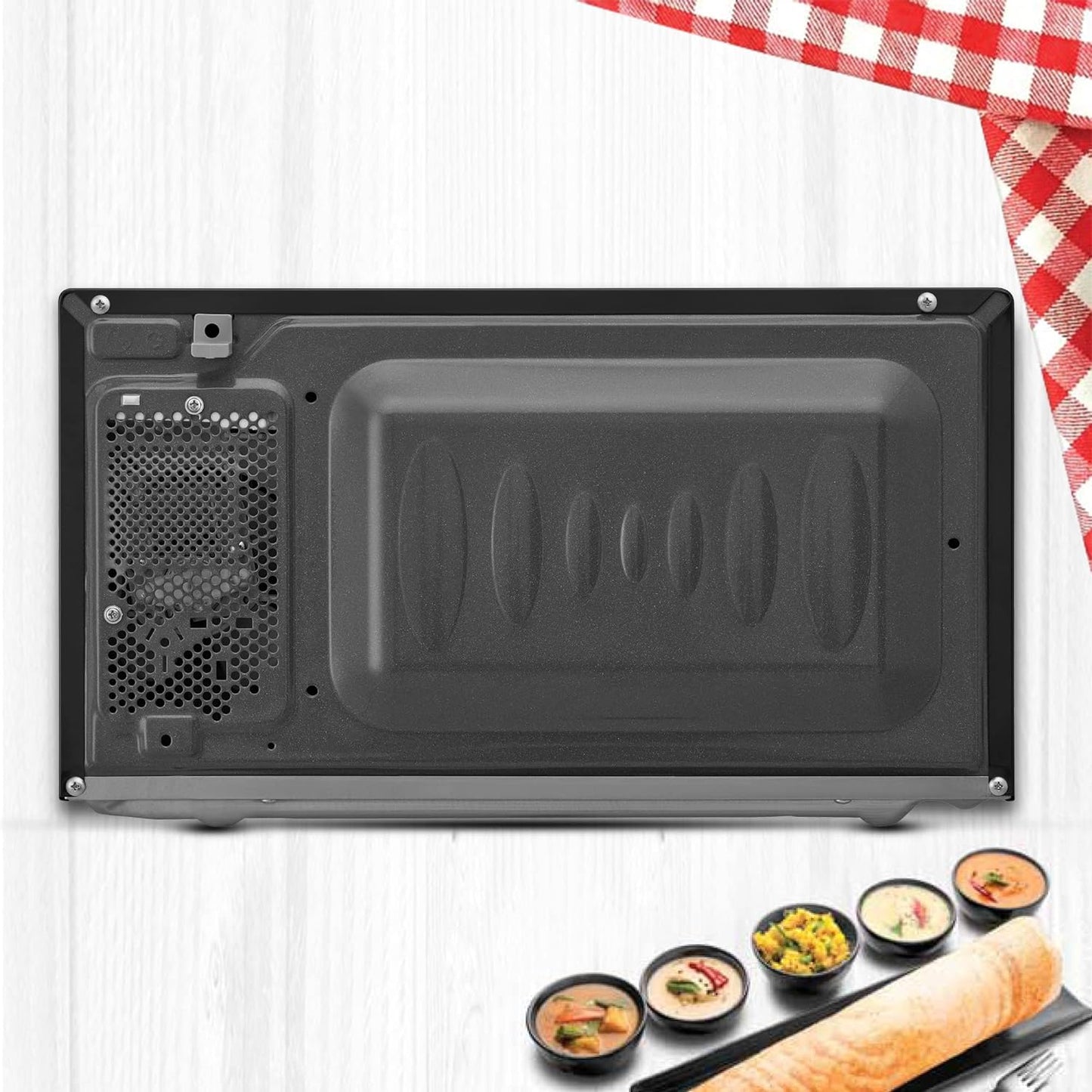 LG MS2043DB 20L Solo Microwave Oven | 44 Auto Cook Menus, Touch Keypad, Child Lock, Ceramic Cavity – Black | Suraj Electronics
