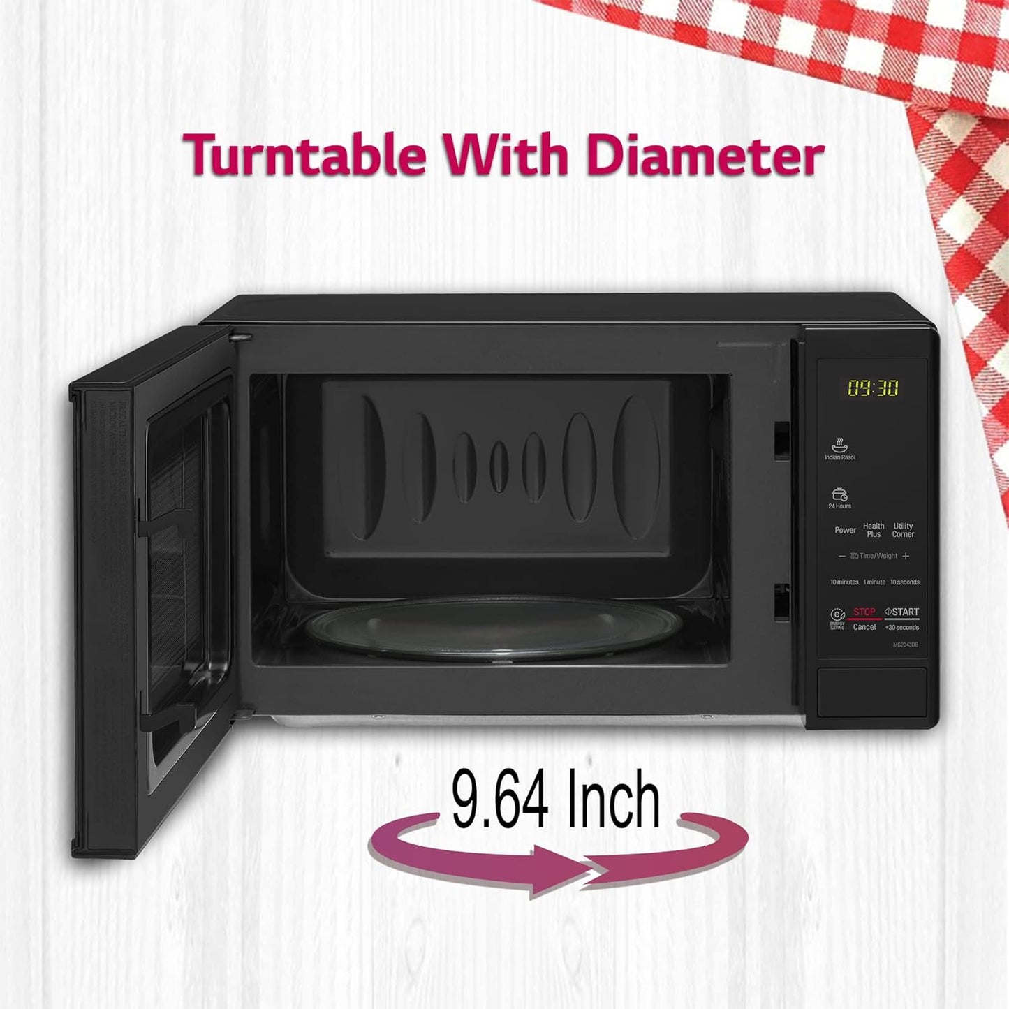 LG MS2043DB 20L Solo Microwave Oven | 44 Auto Cook Menus, Touch Keypad, Child Lock, Ceramic Cavity – Black | Suraj Electronics