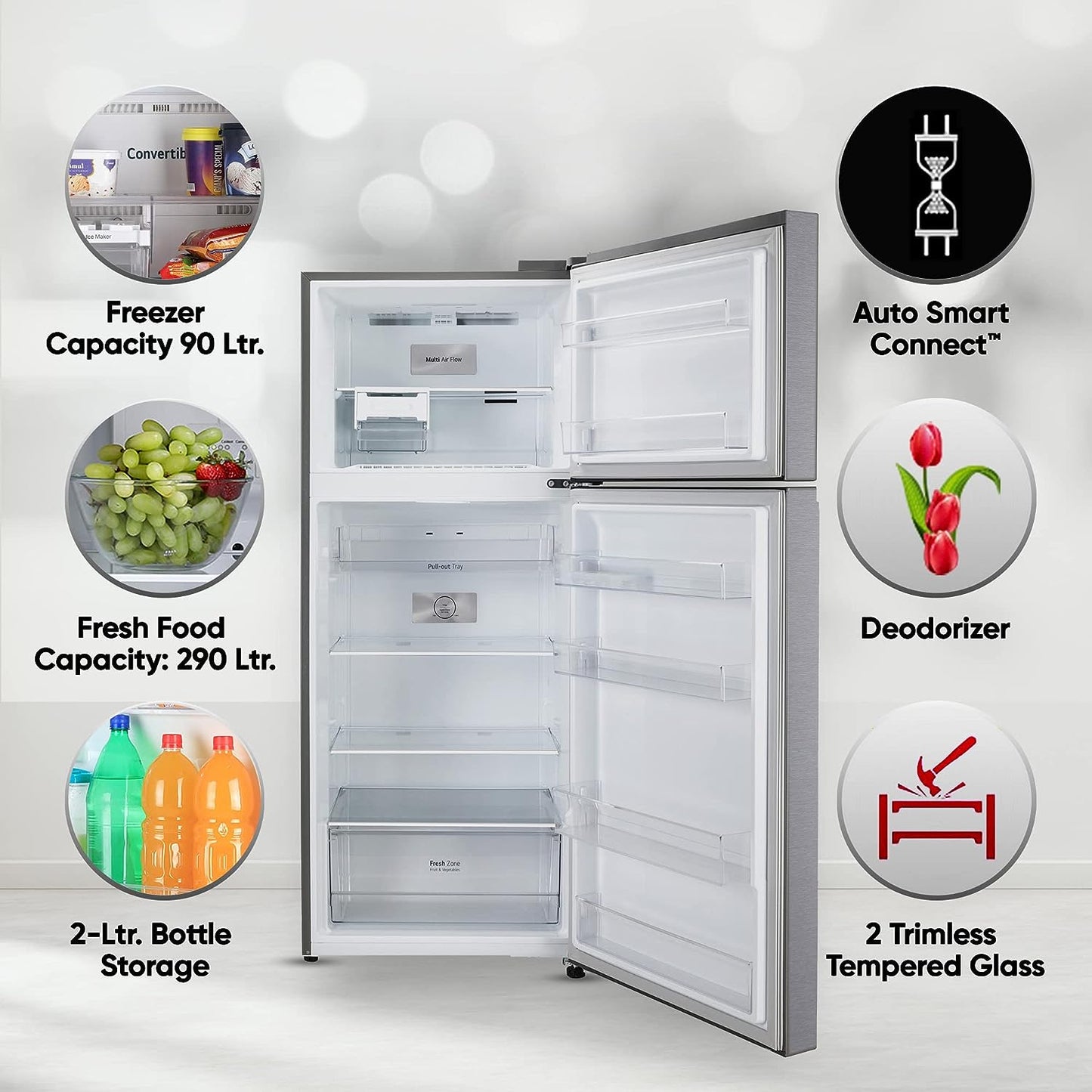 LG GL-N412SDSY 380L 2 Star Frost-Free Double Door Refrigerator (Smart Inverter, Express Freeze, Dazzle Steel)