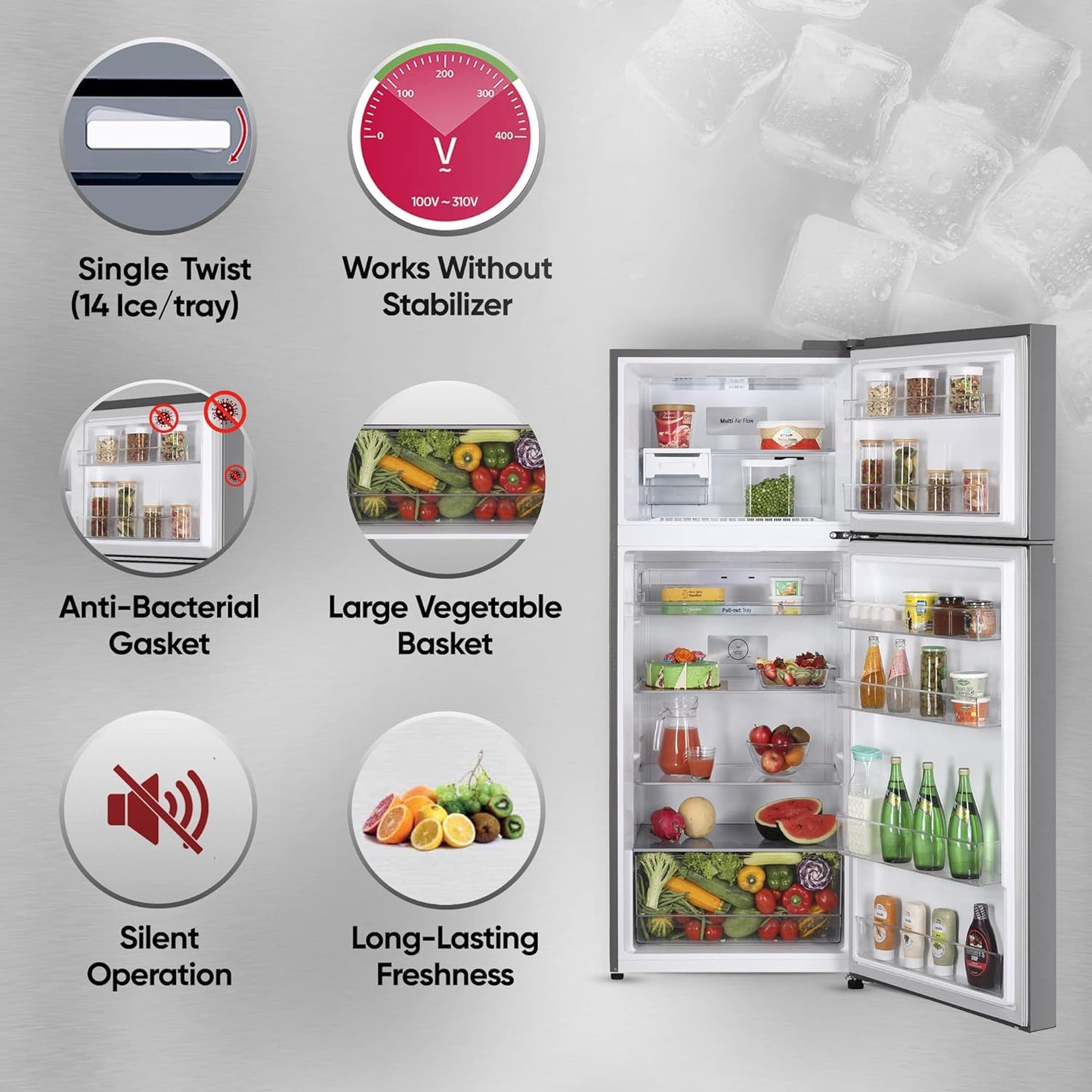 LG GL-N412SDSY 380L 2 Star Frost-Free Double Door Refrigerator (Smart Inverter, Express Freeze, Dazzle Steel)