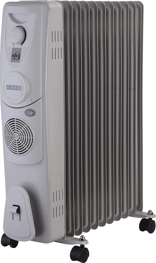 Usha OFR 4211 F PTC 11-Fin 2900 W Oil Filled Radiator Room Heater with Fan (White) | Suraj Electronics Delhi NCR