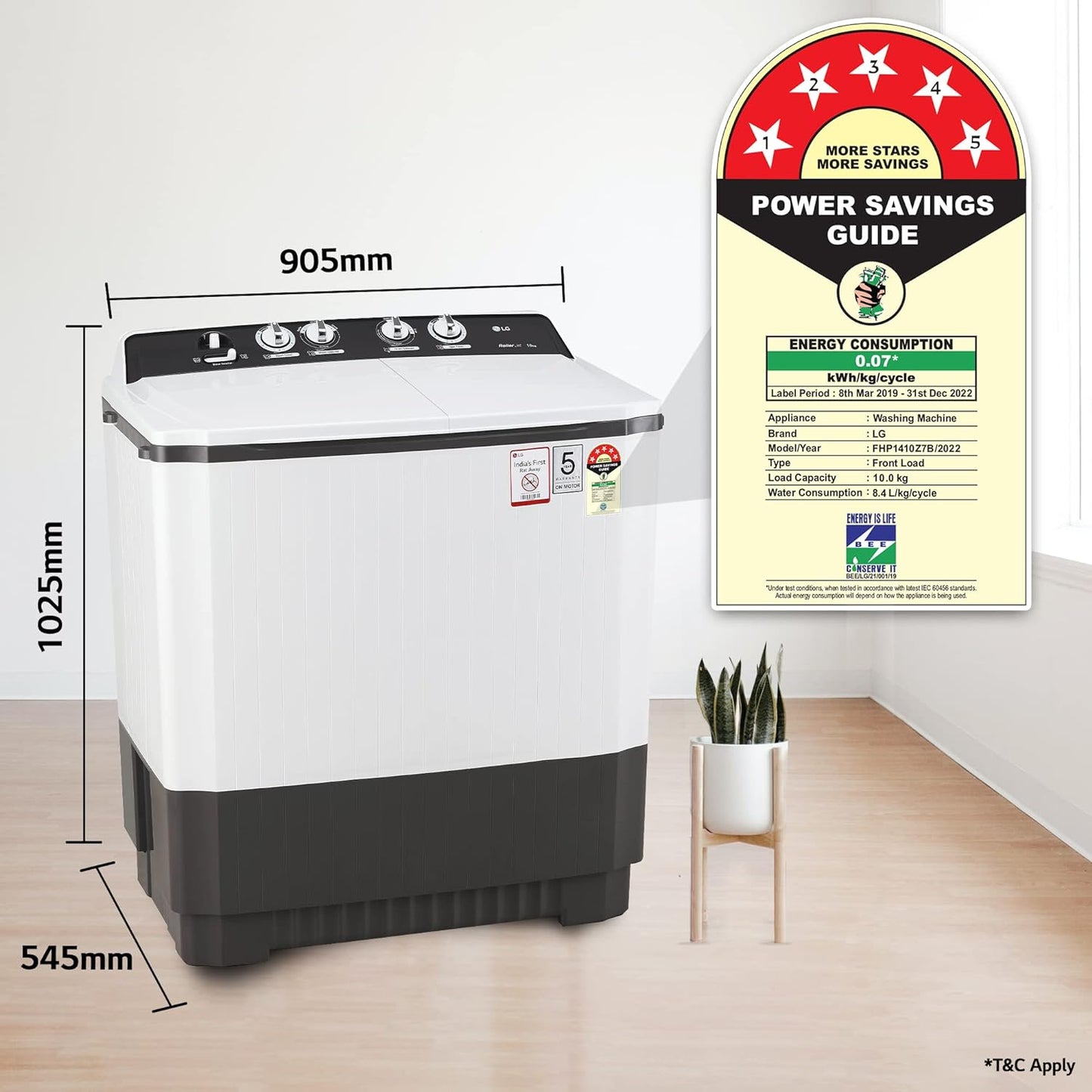 LG P1040RGAZ 10 Kg 5 Star Semi-Automatic Top Load Washing Machine with Roller Jet Pulsator, Collar Scrubber & Rat Away Technology – Dark Gray