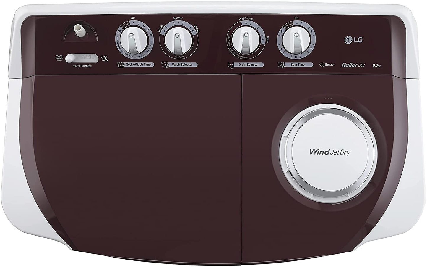 LG P8035SRAZA 8 Kg 5 Star Semi-Automatic Top Load Washing Machine with Roller Jet Pulsator, Wind Jet Dry & Collar Scrubber – White (2025 Model)