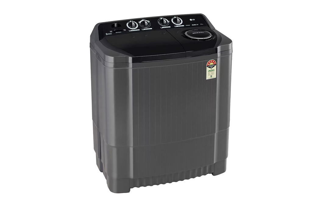 LG P9555SKAZ 9.5Kg, Semi Automatic Top Load Washing Machine, , Roller Jet Pulsator + Soak, Rat Away, Middle Black)