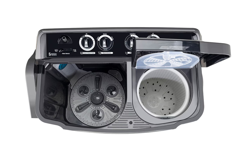 LG P9555SKAZ 9.5Kg, Semi Automatic Top Load Washing Machine, , Roller Jet Pulsator + Soak, Rat Away, Middle Black)