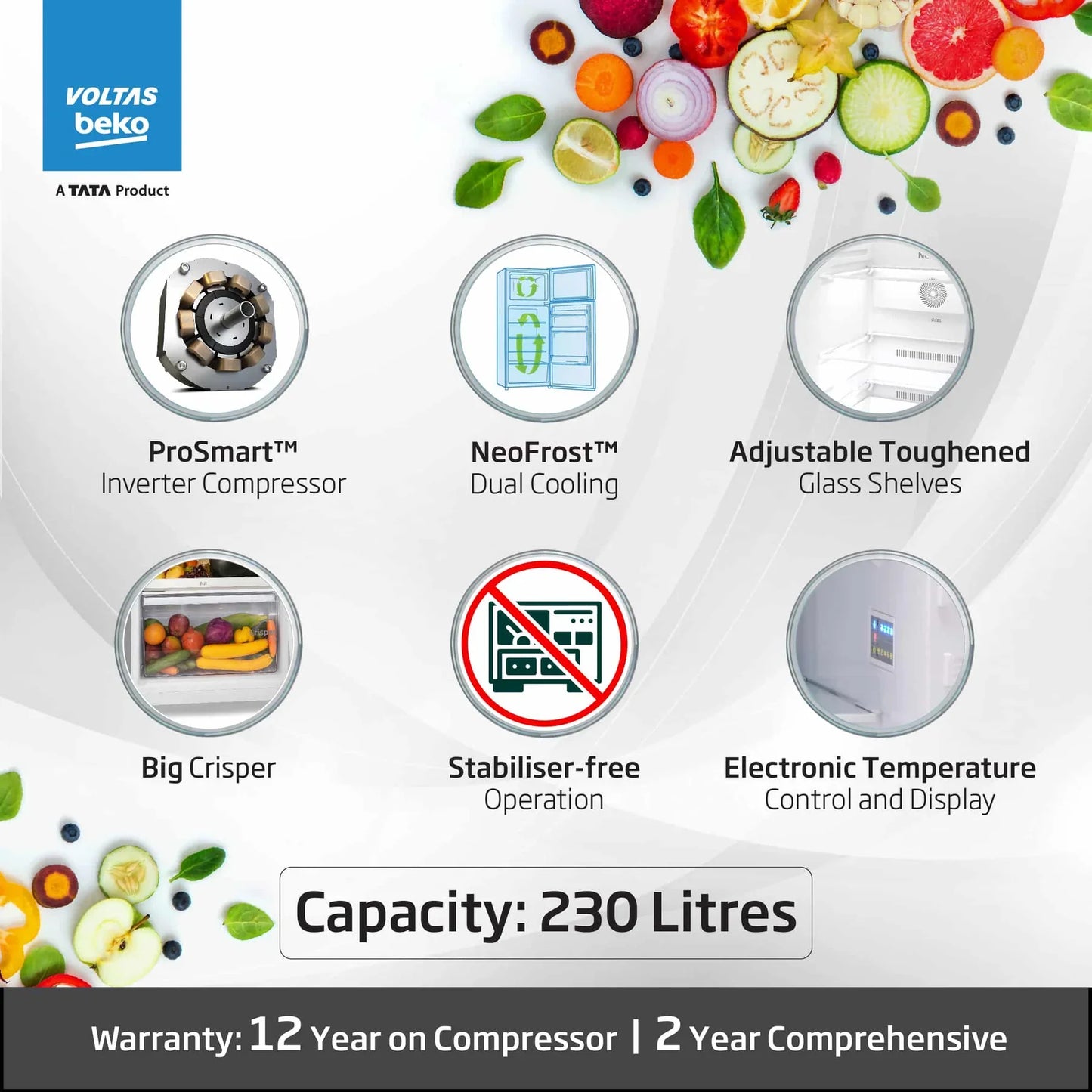 Voltas Beko RFF295C/WPXBR0I0000GD 250 L 3 Star Frost Free Double Door Refrigerator | NeoFrost Dual Cooling | ProSmart Inverter Compressor | Wooden Black | Suraj Electronics