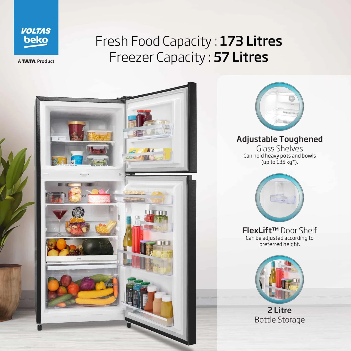 Voltas Beko RFF295C/WPXBR0I0000GD 250 L 3 Star Frost Free Double Door Refrigerator | NeoFrost Dual Cooling | ProSmart Inverter Compressor | Wooden Black | Suraj Electronics