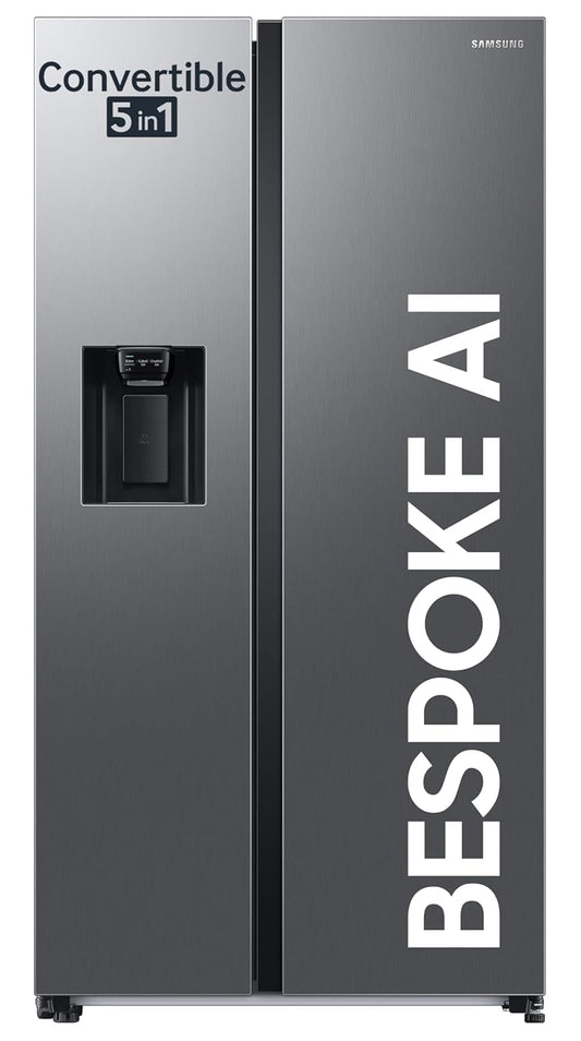 Samsung RS78CG8543S9HL 633L 3 Star AI Inverter Side-by-Side Refrigerator | Convertible 5-in-1 | Twin Cooling | Wi-Fi & Ice Water Dispenser | Refined Inox