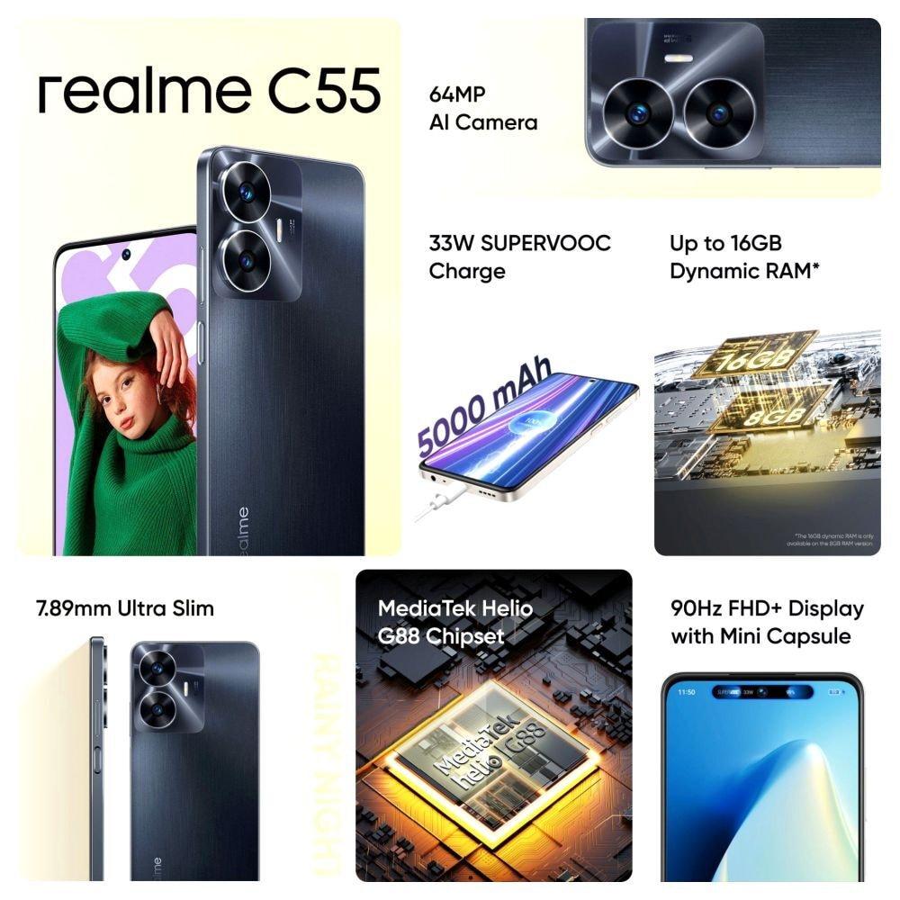 Realme C55 128 GB, 8 GB RAM, Rainy Night, Mobile Phone