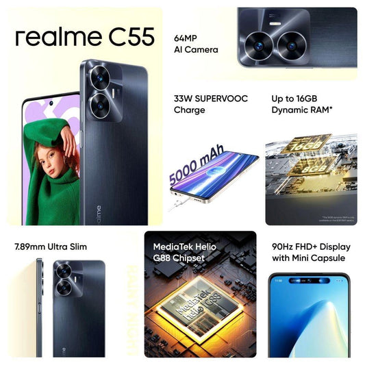 Realme C55 128 GB, 8 GB RAM, Rainy Night, Mobile Phone
