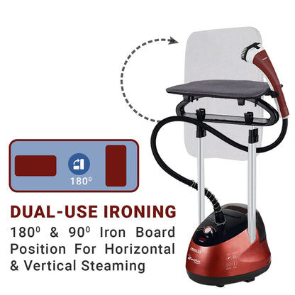 INALSA Standing Garment Steamer 2000 W|Double Pole With 90° & 180° Adjustable Ironing Board |Adjustable Pole Height|2.2 L Water Tank|45 Sec Heat Up Time|32g/min Steam Output |2 Y Warranty,Swiftix 2000