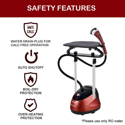 INALSA Standing Garment Steamer 2000 W|Double Pole With 90° & 180° Adjustable Ironing Board |Adjustable Pole Height|2.2 L Water Tank|45 Sec Heat Up Time|32g/min Steam Output |2 Y Warranty,Swiftix 2000