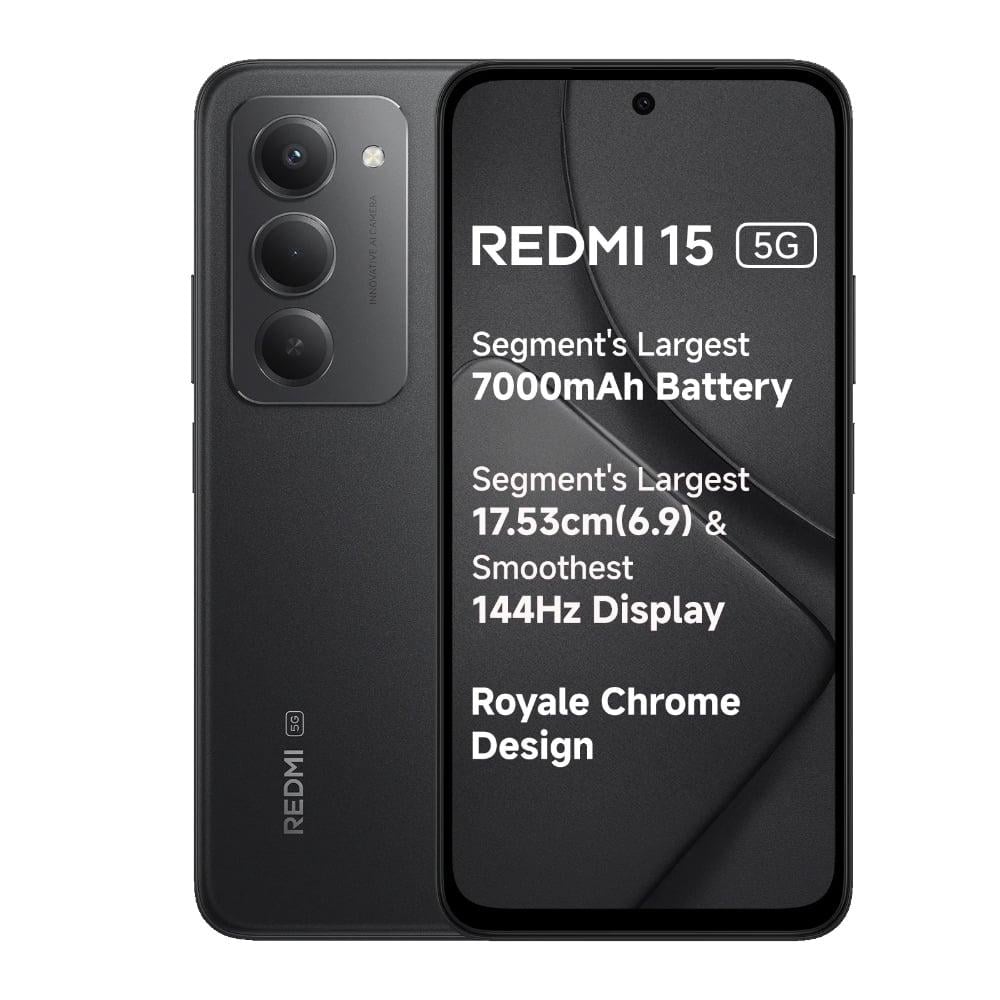 Redmi 15 5G 128 GB, 6 GB RAM, Midnight Black, Mobile Phone