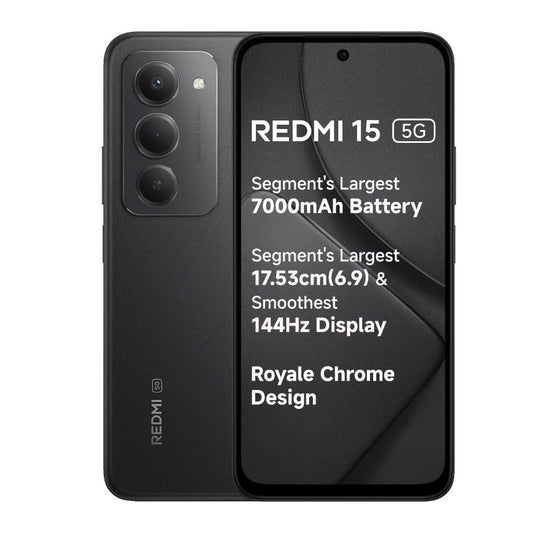 Redmi 15 5G 128 GB, 6 GB RAM, Midnight Black, Mobile Phone